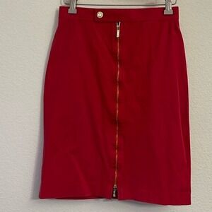 Ralph Lauren Red Pencil Skirt Gold Zipper Front Cotton Stretch Womens 2 Career